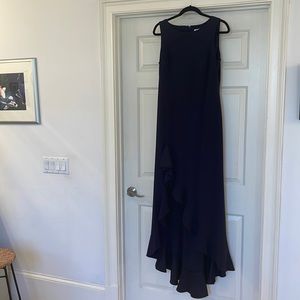 Navy blue formal gown by Calvin Klein.
